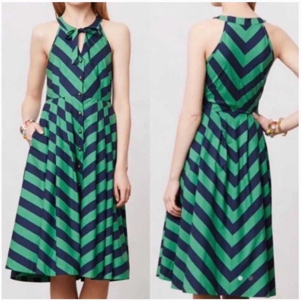 Girls from Savoy Anthropologie Emerald Ripple Striped Dress